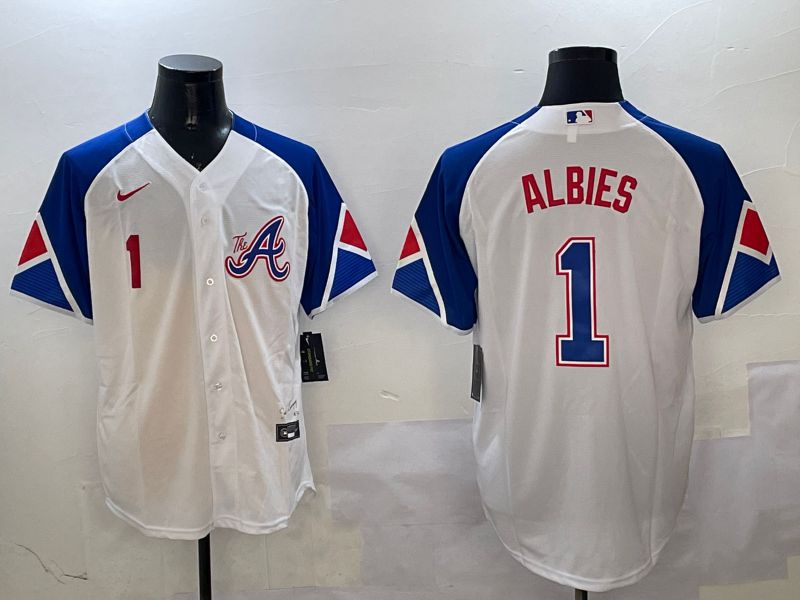 Men Atlanta Braves #1 Albies White City Edition 2025 Nike MLB Jersey style 4
